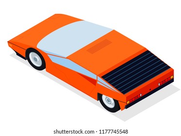 Car with isometric perspective for new retro wave sportcar 80s or arcade style posters