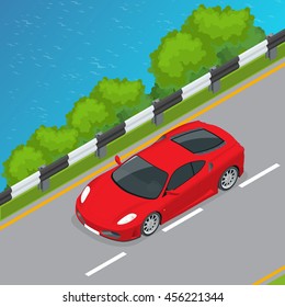Car Isometric Vector Illustration. Flat 3d Convertible Image. Transport For Summer Travel. Sports Car Vehicle