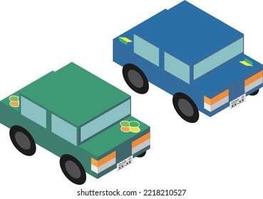 Car with isometric young leaf mark and maple mark