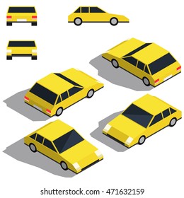 Car isometry. Low detailing isometric view of the cars. 3D object for Your business. Vetor Illustration