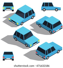 Car isometry. Low detailing isometric view of the cars. 3D object for Your business. Vetor Illustration