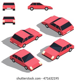 Car isometry. Low detailing isometric view of the cars. 3D object for Your business. Vetor Illustration