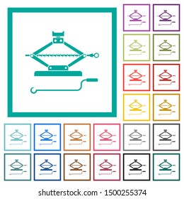 Car jack with crank flat color icons with quadrant frames on white background