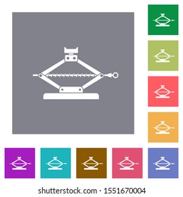 Car jack flat icons on simple color square backgrounds