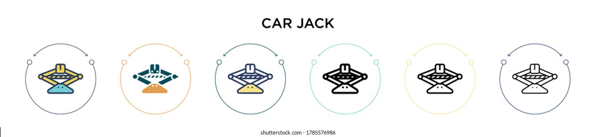 Car jack icon in filled, thin line, outline and stroke style. Vector illustration of two colored and black car jack vector icons design can be used for mobile, ui, web