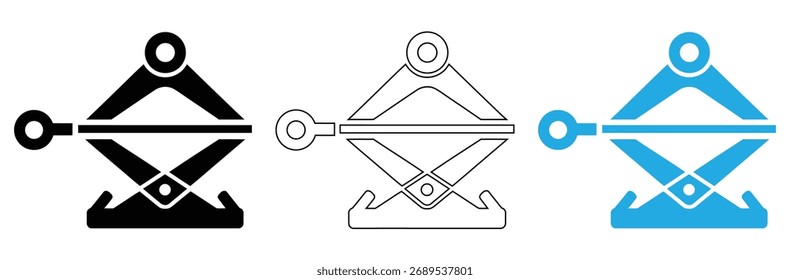 Conjunto de iconos de gato de coche para necesidades de mantenimiento y elevación fácilmente, icono de gato de coche, Ilustración vectorial, silueta de contorno Conjunto de iconos de gato de tijera