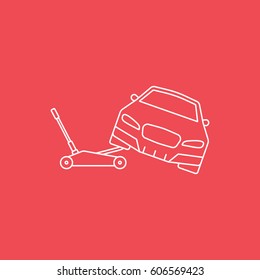 Car Jack Line Icon On Red Background