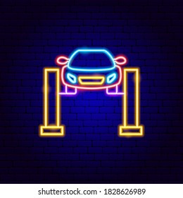Autojubiläum Neon Unterschreiben. Vektorgrafik der automatischen Werbeaktion.