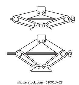 Car jack in two positions: up and down