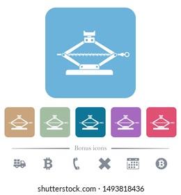 Car jack white flat icons on color rounded square backgrounds. 6 bonus icons included