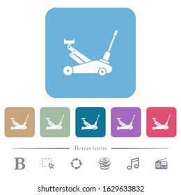 Car jack white flat icons on color rounded square backgrounds. 6 bonus icons included