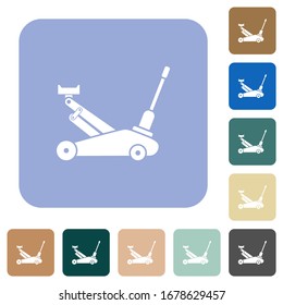 Car jack white flat icons on color rounded square backgrounds