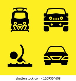 car, jeep, swimming and train vector icon set. Sample icons set for web and graphic design