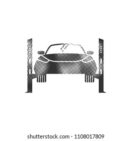 Car Jump Start Icons In Halftone Style. Automotive Vehicle Maintenance Service. Black And White Monochrome Vector Illustration.