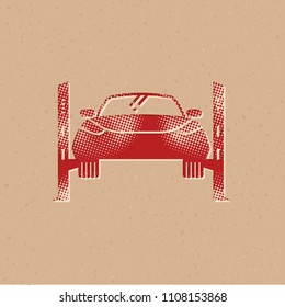 Car Jump Start Icons In Halftone Style. Automotive Vehicle Maintenance Service. Grunge Background Vector Illustration.