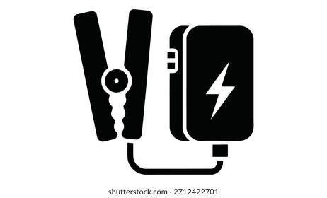 Ícone de partida de salto de carro - dispositivo portátil de reforço da bateria do veículo de emergência com cabos de jumper e power pack no fundo branco