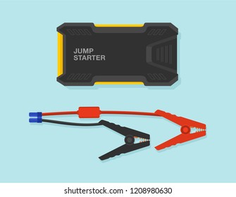 Car jump starter power bank with cable. Flat vector illustration. svg