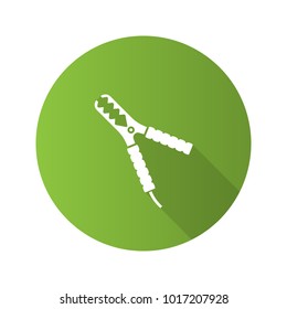Car jumper flat design long shadow glyph icon. Battery clamp to cigarette lighter. Alligator clip. Vector silhouette illustration
