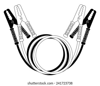 Car jumper power cables. Black and white wire clamps. Vector illustration isolated on white  svg