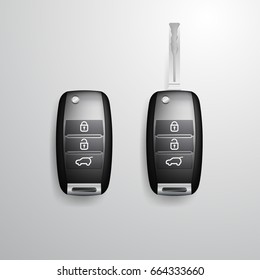 Car Key and of the alarm system. 3d realistic mockup. Vector illustration. Isolated on gray background