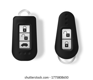 Car key and alarm system. Car keys isolated on a white background. 3d realistic mockup. Vector illustration, eps 10.