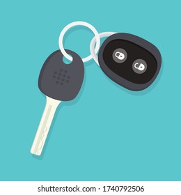 Clave de coche y del sistema de alarma. Ilustración vectorial aislada en fondo azul.