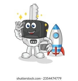 the car key astronaut waving character. cartoon mascot vector