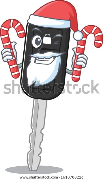 Car key\
Cartoon character in Santa costume with\
candy