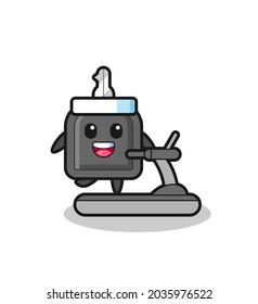 personaje de caricatura de la llave del coche caminando sobre la cinta de correr, diseño de estilo lindo para camiseta, pegatina, elemento del logotipo