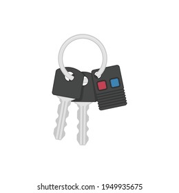 Car key and key chain icon. Modern cars remote and ignition keys with keyholder of the alarm system. Vector illustration in flat style. EPS10.