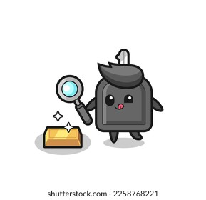 car key character is checking the authenticity of the gold bullion , cute style design for t shirt, sticker, logo element