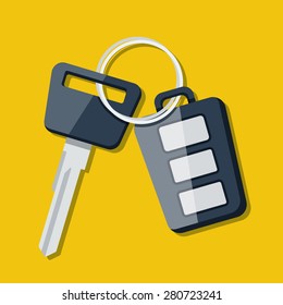 Car Key and charm of alarm system. Key with keychain. vector illustration