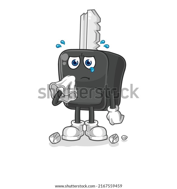 the car\
key cry with a tissue. cartoon mascot\
vector