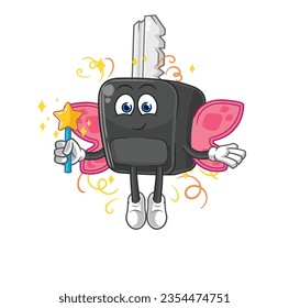 the car key fairy with wings and stick. cartoon mascot vector