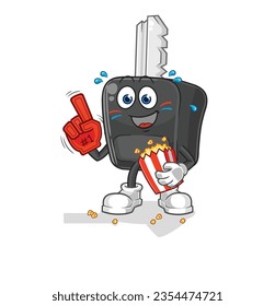 the car key fan with popcorn illustration. character vector