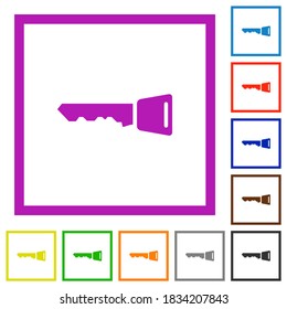 Car key flat color icons in square frames on white background