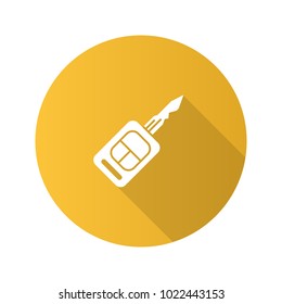 Car key flat design long shadow glyph icon. Vector silhouette illustration