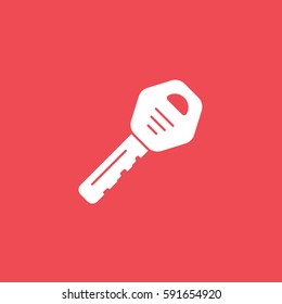 Car Key Flat Icon On Red Background