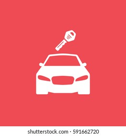 Car And Key Flat Icon On Red Background