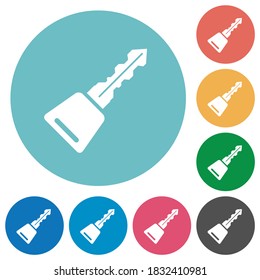 Car key flat white icons on round color backgrounds