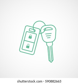 Car Key Green Line Icon On White Background