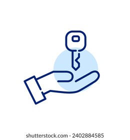 Car key in hand. Buy, lease and rent services. Pixel perfect icon
