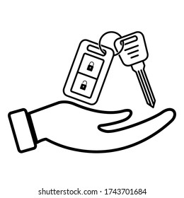 Car key with hand icon in trendy outline style design. Vector illustration isolated on white background.