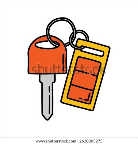 Car Key Handdrawn style, red key and yellow tag set, great for car rental visuals automotive service icons and driving license concepts