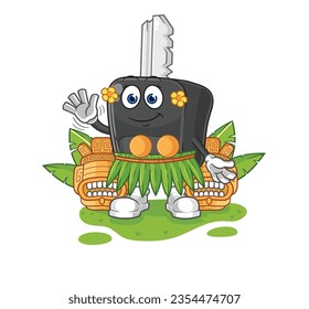 the car key hawaiian waving character. cartoon mascot vector