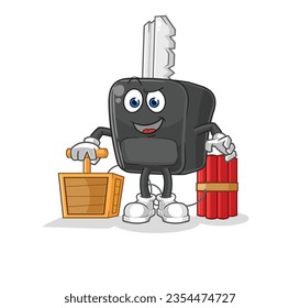 la llave del coche que contiene el detonador dinamita. vector de mascota de dibujos animados