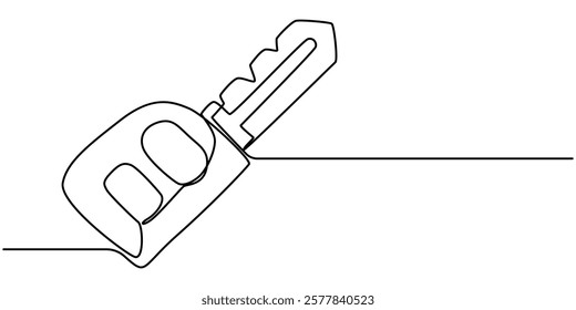 Car key icon continuous one line drawing of white background, Continuous line key isolated vector object - keys, Keys with Keychain Black Stroke Linear Icon, out line pro vector illustration.