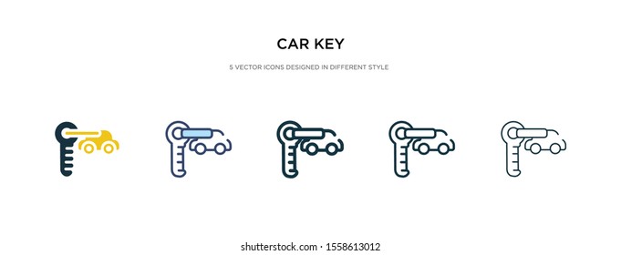 car key icon in different style vector illustration. two colored and black car key vector icons designed in filled, outline, line and stroke style can be used for web, mobile, ui