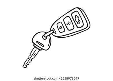 Icono de la llave del coche dibujado a mano. Símbolo de Clipart de dibujo de esquema. Ilustración vectorial