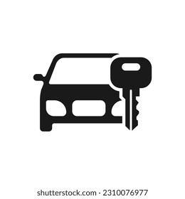 Car and key icon flat style isolated on white background. Vector illustration